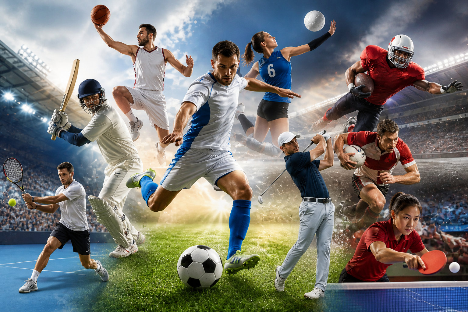 Epic sports action collage in motion